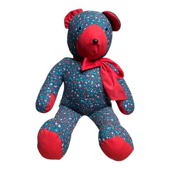 Vntg Keepsake Floral Green Red Bears Handmade - 21" - Picture 1 of 6